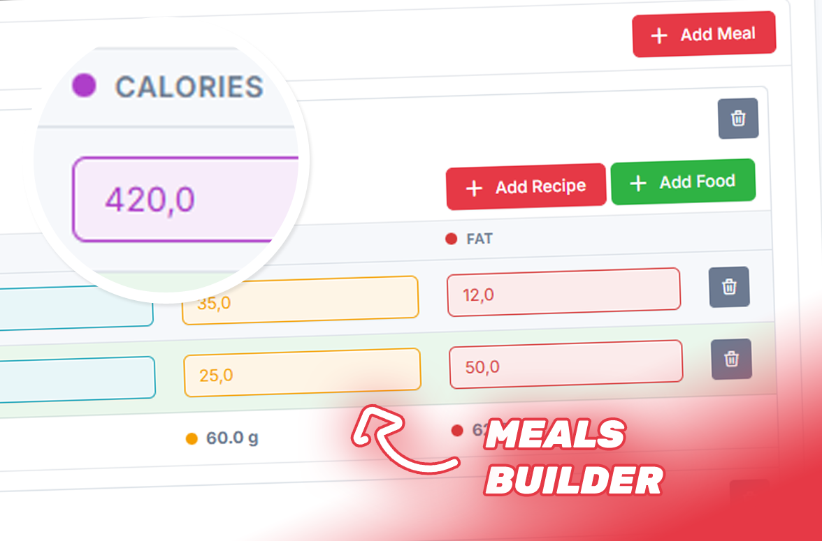 Drag-and-drop workout and nutrition builder with weekly training plan and macro meal planner