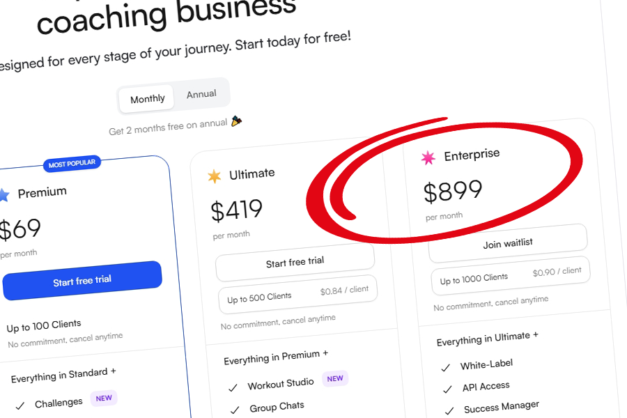 Hubfit pricing screenshot